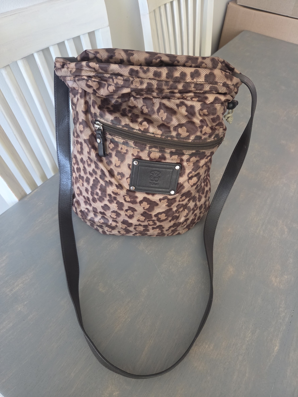 Leopard Print Brown Crossbody Messenger Bag with Dark Strap